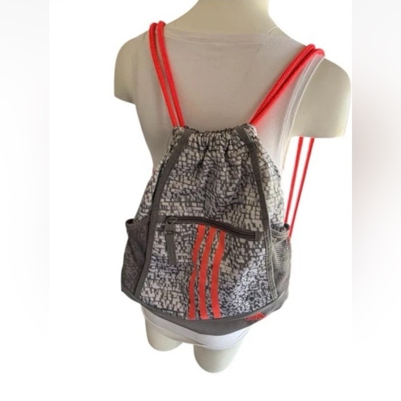 Adidas Alliance II Sackpack 3 Stripe Neon Pink/Gray/Silver String Backpack - Picture 2 of 11